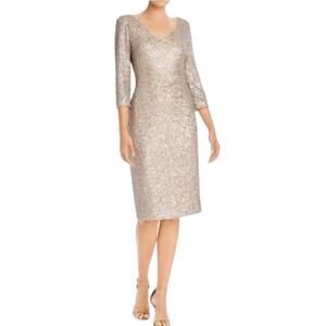 NWT Donna Karan New York V-Neck Sequin Sheath Dress Size 2 in Sand Gold